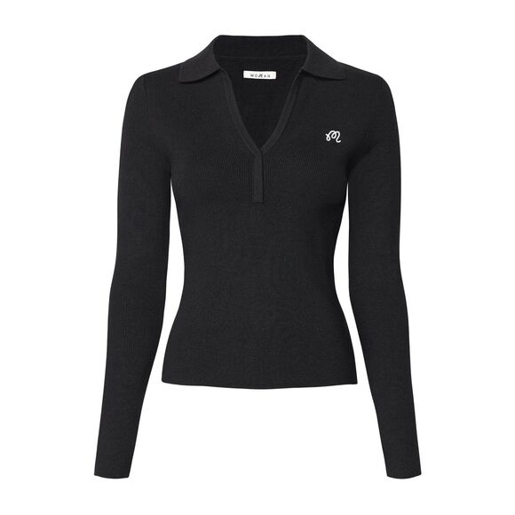 Malbon Sweaters - Malbon Golf Women's Helena V-neck Polo Ribbed Knit Sweater Black Small S